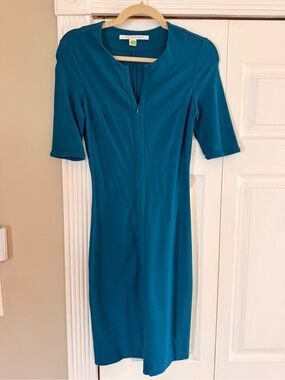 Diane von Furstenberg Teal Sheath Dress with Short Sleeves -